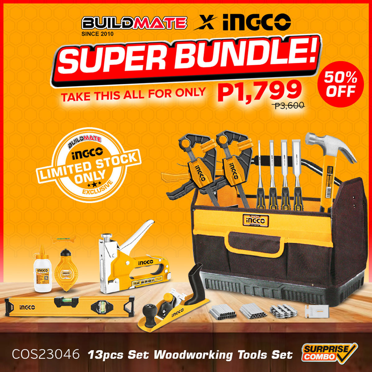 BUILDMATE Ingco Woodworking Tools Set 13PCS/SET | 32PCS/SET Hammer Pla ...