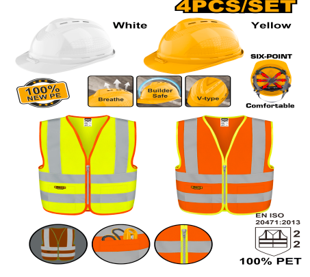 Buildmate x INGCO 4PCS Safety Helmet & Reflective Vest Set HSH9004 IHT