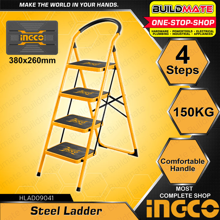 BUILDMATE Ingco Wide Steel Ladder 2 / 3 / 4 STEPS 150KG Capacity Household Indoor Outdoor Climbing Ladder Non-slip • IHT