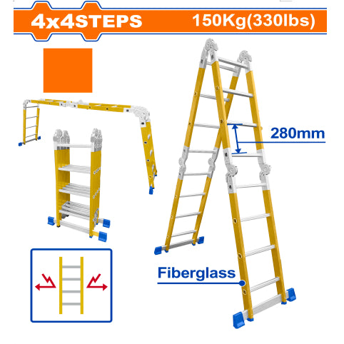 Buildmate x Wadfow 4x3 & 4x4 Steps Multi-Purpose Fiberglass Ladder WLD3943 WLD3944 WHT