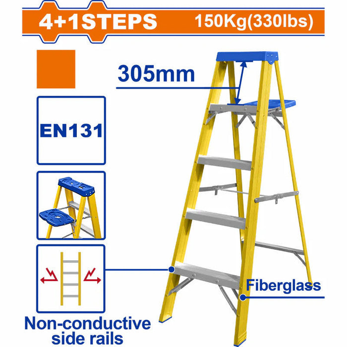 Buildmate x WADFOW Single-Side Fiberglass Ladder 5+1 &amp; 4+1 Steps Tool Tray WLD1916/15 WHT