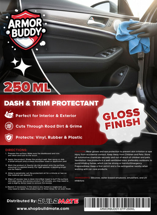 BUILDMATE ARMOR BUDDY Car Care Series Dash & Trim Protectant 250ML | Interior & Exterior Vinyl, Rubber & Plastic Care