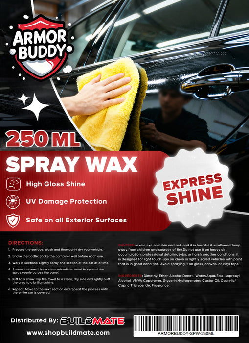 BUILDMATE ARMOR BUDDY Car Care Series Express Shine Spray Wax 250ml | Quick Car Wax & Gloss Finish