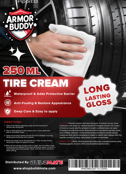 BUILDMATE ARMOR BUDDY Car Care Series Tire Cream 250ml | Long-Lasting Tire Shine & Protection