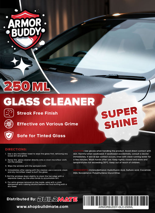 BUILDMATE ARMOR BUDDY Car Care Series Glass Cleaner 250ml & 1 Gal | Streak-Free Auto Glass