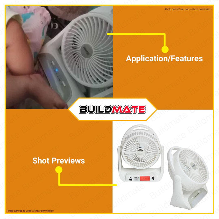 BUILDMATE Firefly Rechargeable Mini Table Fan with Built-In Dimmable Emergency Light and Brushless Motor FEL628