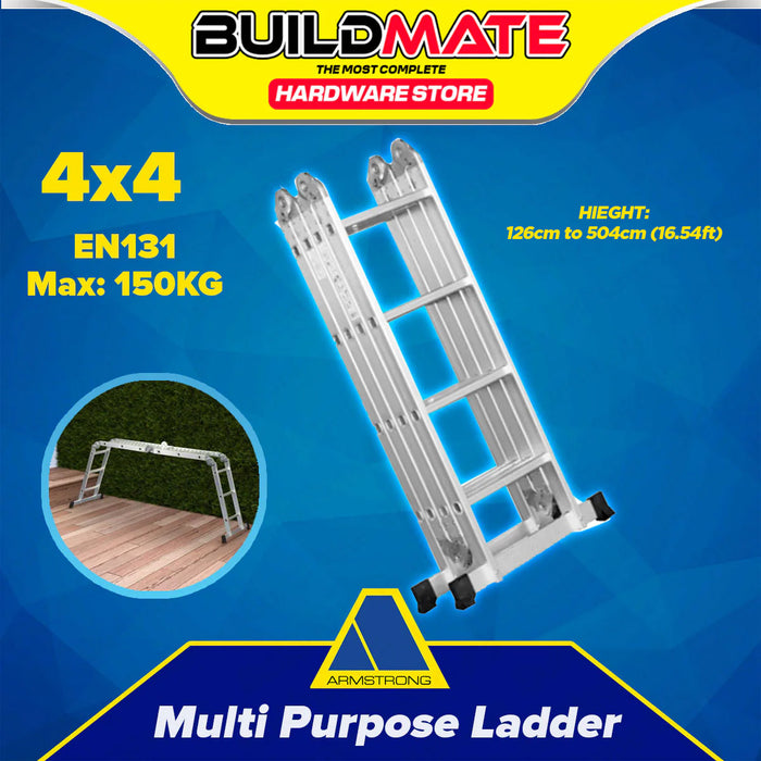 BUILDMATE Armstrong Aluminum Multipurpose Ladder 150kg Capacity Heavy Duty Adjustable Combination Folding Extendable Ladder