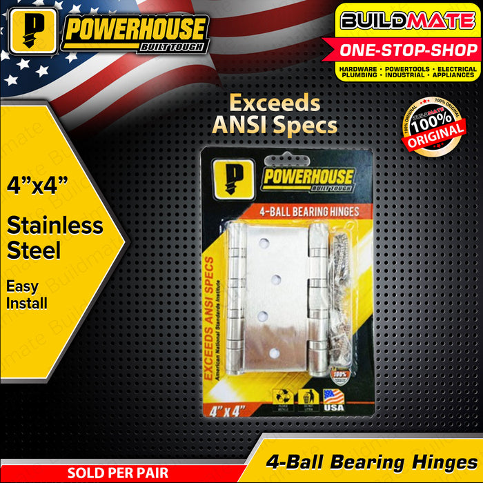 BUILDMATE Powerhouse 3x3" | 3.5x3.5" | 4x4" Inch Stainless Steel 4 Ball Bearing Hinges - PHDH