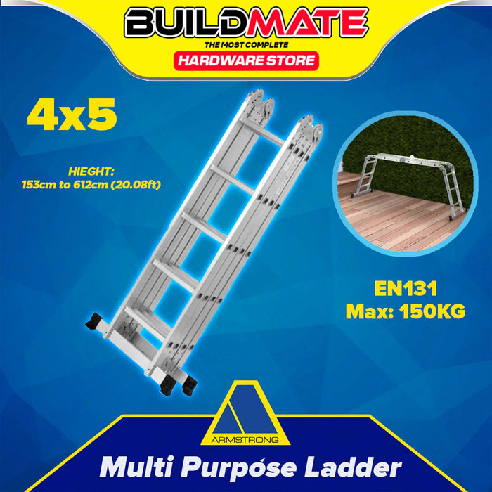 BUILDMATE Armstrong Aluminum Multipurpose Ladder 150kg Capacity Heavy Duty Adjustable Combination Folding Extendable Ladder