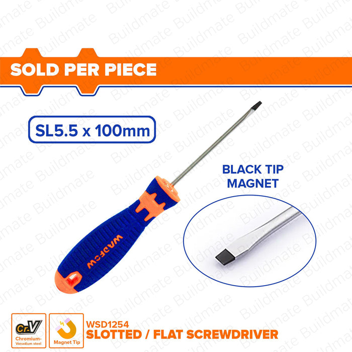 WADFOW 75MM-200MM Slotted Screwdriver Cr-V Flat Head Screw Driver Hand Tool SOLD PER PIECE •BUILDMATE• WHT
