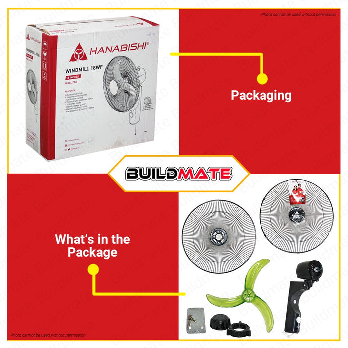 BUILDMATE Hanabishi 18" Wall Fan Windmill 18WF Three Adjustable Speed with Oscillation Control Wall-Mounted Windmill Cooling Fan SOLD PER PIECE