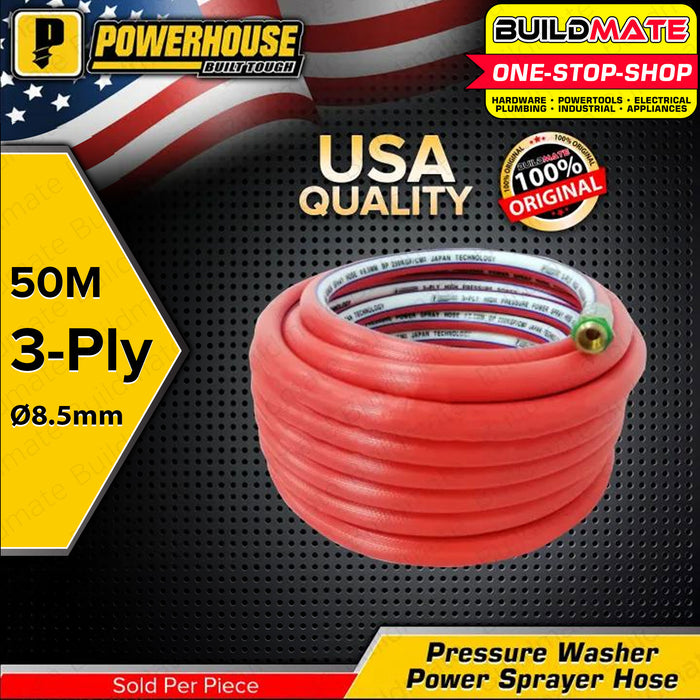 POWERHOUSE 3-PLY Pressure Washer Power Sprayer Hose (RED) Ø8.5mm 50M | 100M •BUILDMATE• PHI