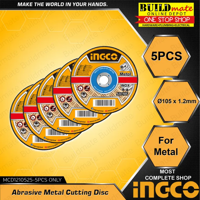 (5PCS) INGCO Abrasive INOX Metal Cutting Disc 4" MCD1210525 -(5PCS) •BUILDMATE• IHT
