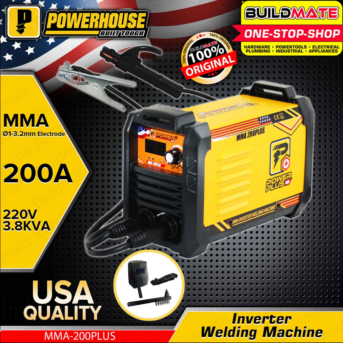 Powerplus Machine POWERHOUSE USA POWERPLUS (MMA-200PLUS) MMA Portable Inverter Welding M ...