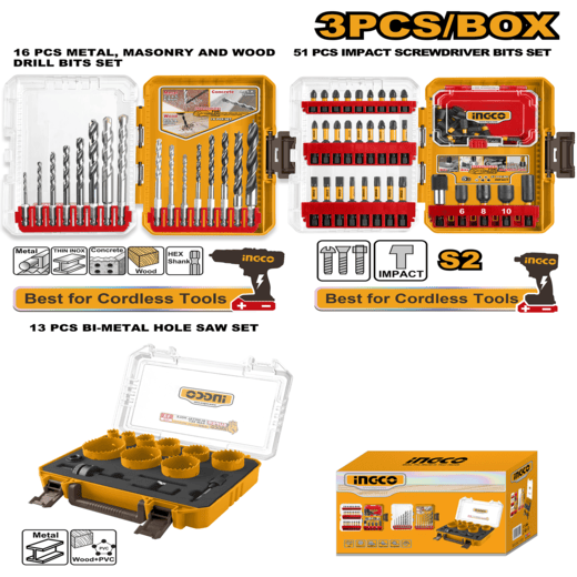 Buildmate x INGCO Accessories Combo Set 3 Box Hole Saw Drill Bits COS23031 IHT