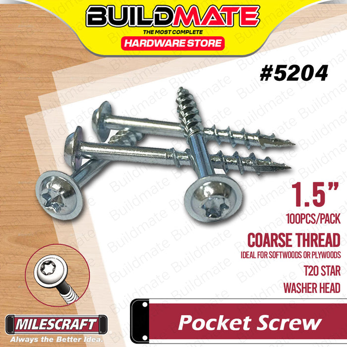 BUILDMATE Milescraft 100PCS/PACK Pocket Screw Coarse 1"  / 1.25"  / 1.5" Self -Tapping T20 Washer Head Pocket Hole Star Screws  #5201 #5202 #5204