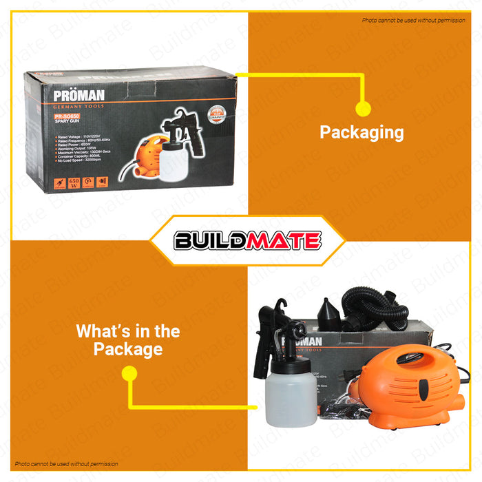 PROMAN 650W HVLP DIY Spray Gun Paint Zoom Electric Sprayer 800ml PR-SG650 •BUILDMATE•