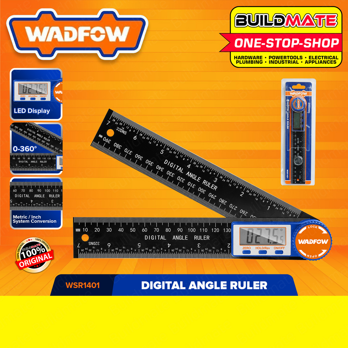 WADFOW Digital Angle Ruler 200mm Finder Protractor 2 in 1 Angle Finde ...