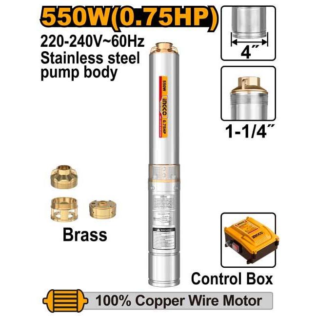 Buildmate x INGCO 4" Deep Well Pump 0.5-2HP Submersible Water Pump Stainless DWP Series IPT