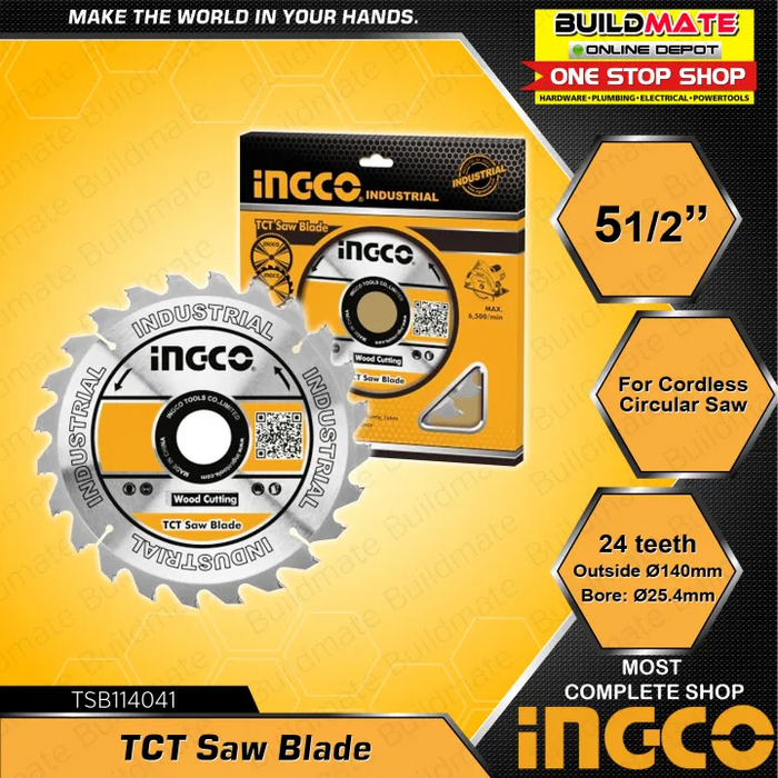 INGCO 5-1/2" TCT Saw Blade for Cordless Circular Saw TSB114041 •BUILDMATE• IHT