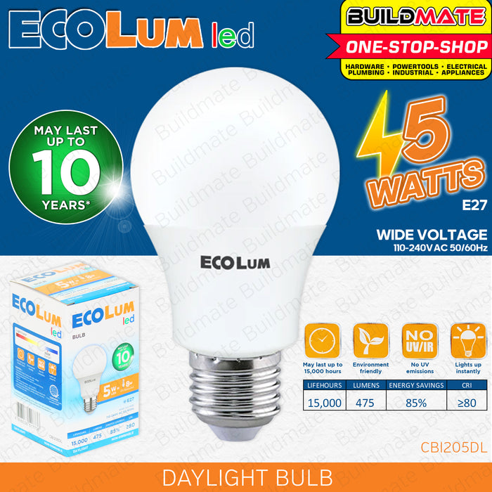 BUILDMATE Ecolum Led Bulb E27 Daylight Premium 3W - 15W 6500K LED Light Bulb LED Lite Light Bulb Bedroom Light Office Light LED Lamp Light Indoor Light LED Bulb Light