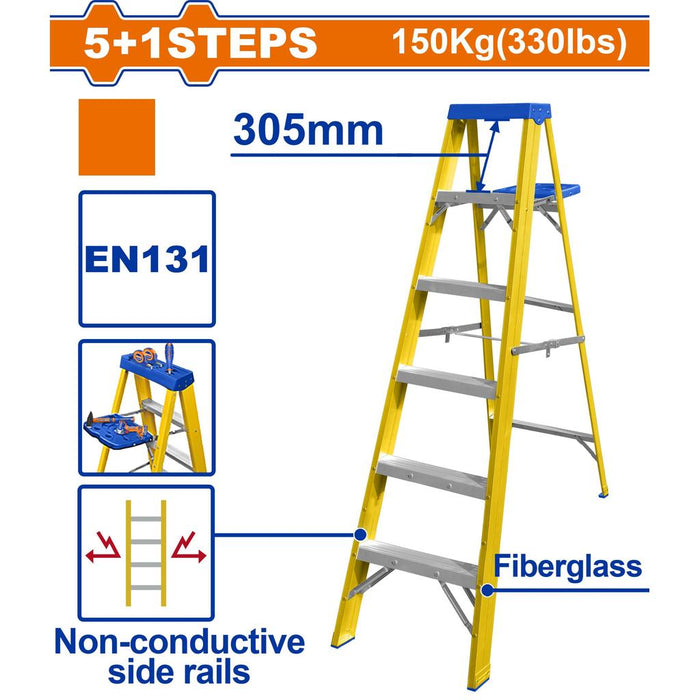 Buildmate x WADFOW Single-Side Fiberglass Ladder 5+1 &amp; 4+1 Steps Tool Tray WLD1916/15 WHT