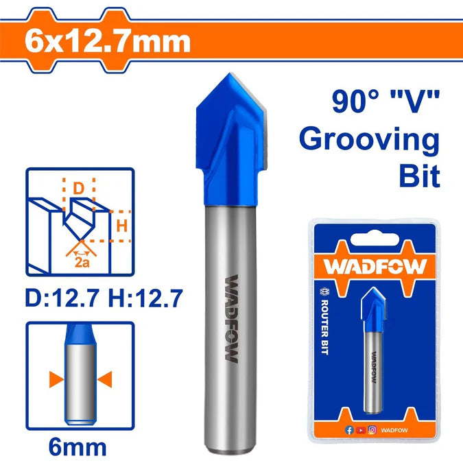 Wadfow 6.35mm|8mm|9.5mm|12.7mm Router Bit V-Type Slotting Cutter Bit SOLD PER PIECE WHT - BUILDMATE