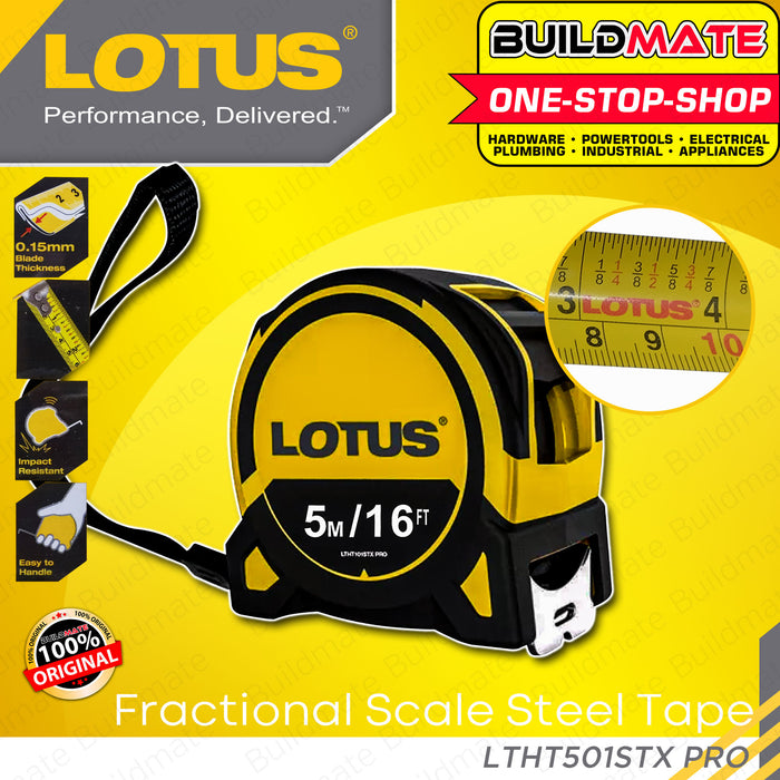 BUILDMATE Lotus Steel Tape with Grip 3M | 5M | 8M | 10M PRO [SOLD PER PIECE] Measuring Tape Measure Fraction Scale Metric, Inch, Fraction Continuous Marking Blade Easy To Read Both Side Triple Ruler, Retractable Portable Measure Tape Tool • LHT