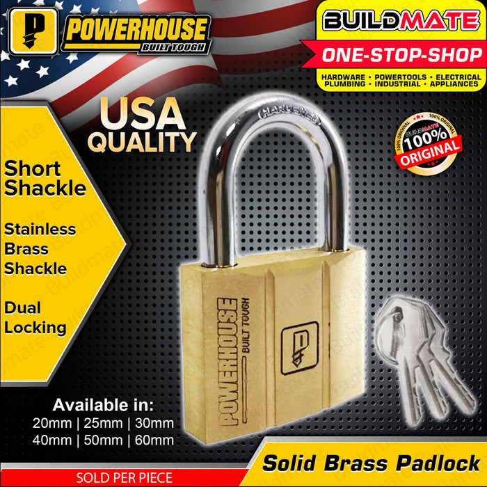POWERHOUSE Solid Brass Padlock 20mm | 30mm | 40mm | 50mm | 60mm SOLD PER PIECE •BUILDMATE• PHDH