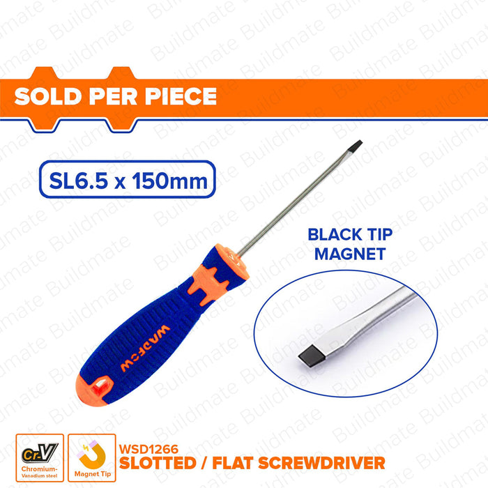 WADFOW 75MM-200MM Slotted Screwdriver Cr-V Flat Head Screw Driver Hand Tool SOLD PER PIECE •BUILDMATE• WHT