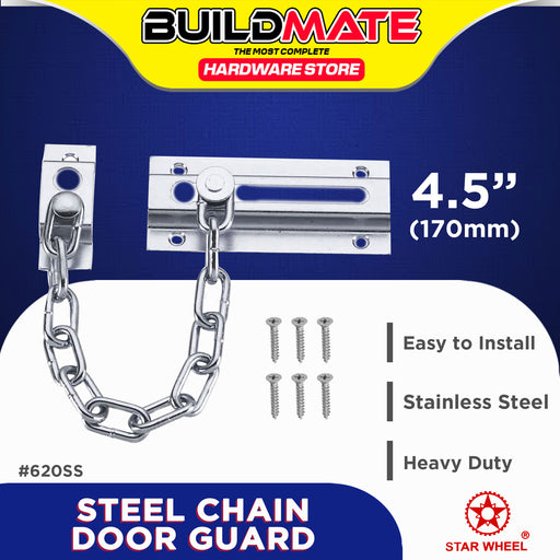 BUILDMATE Starwheel Stainless Steel Chain Door Guard 4.5" Door Security Chain Lock Safety Latch 620SS