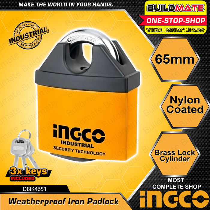 BUILDMATE Ingco Weatherproof Laminated Padlock 50MM | 65MM Laminate Padlock Pad Lock Keyed Padlock Solid Brass Lock Cylinder with 3pcs Iron Keys Wide Lock Body Security Lock Anti-Theft Lock DBIK4501 | DBIK4651 • HT2