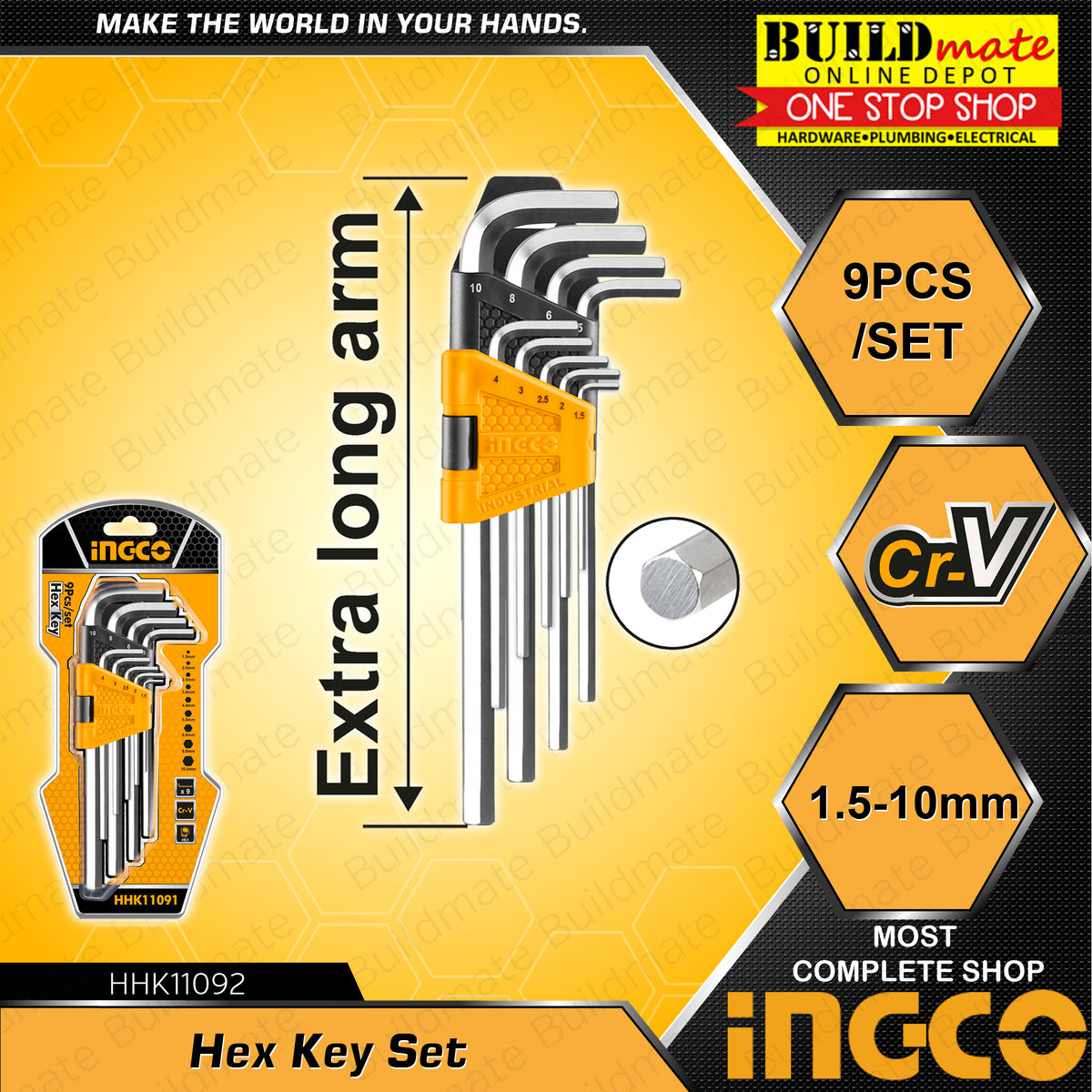 INGCO Hex Key 9PCS/SET CR-V HHK11092 •NEW ARRIVAL!• IHT — Buildmate