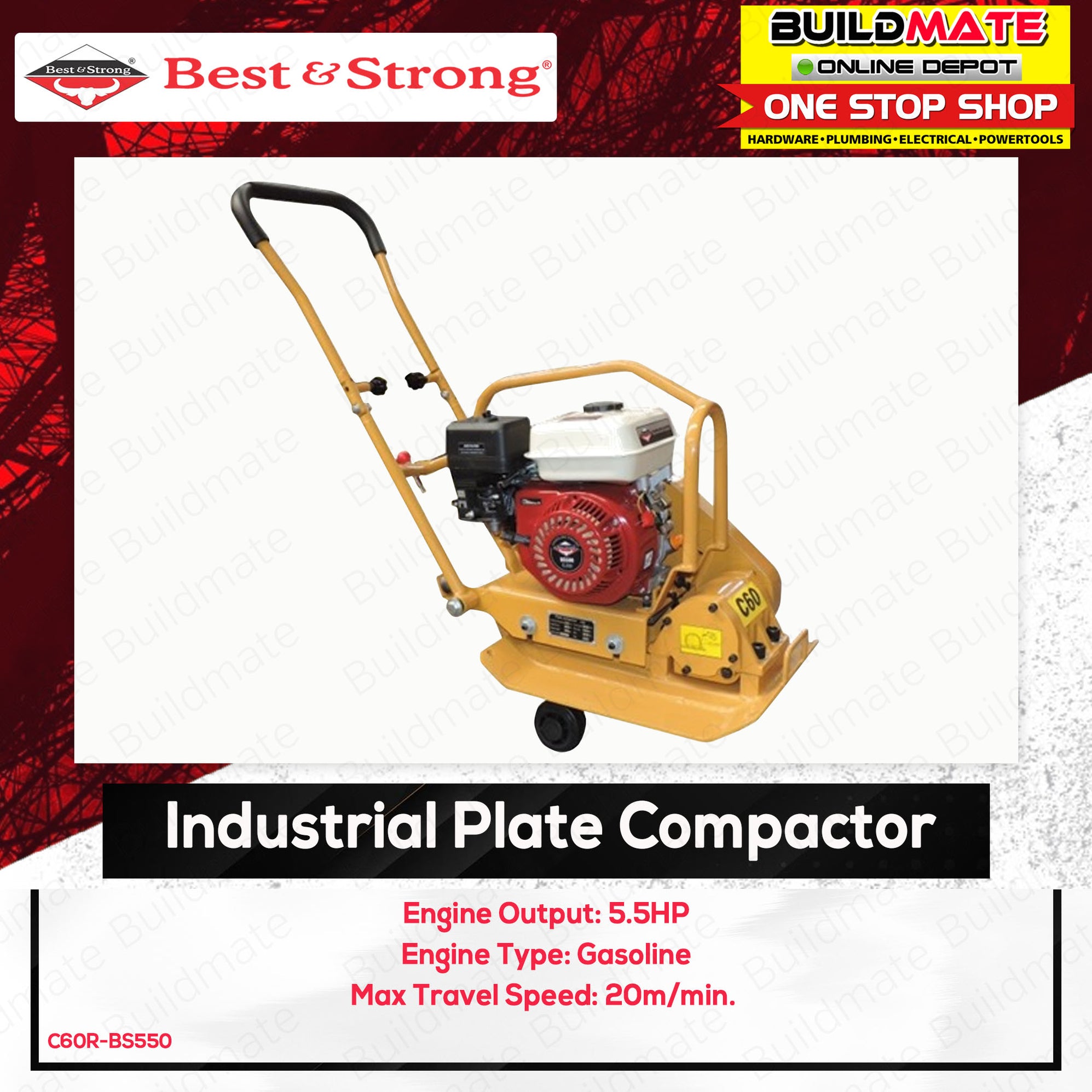 Best & Strong Industrial Plate Compactor 5.5HP C60R-BS550 •BUILDMATE ...