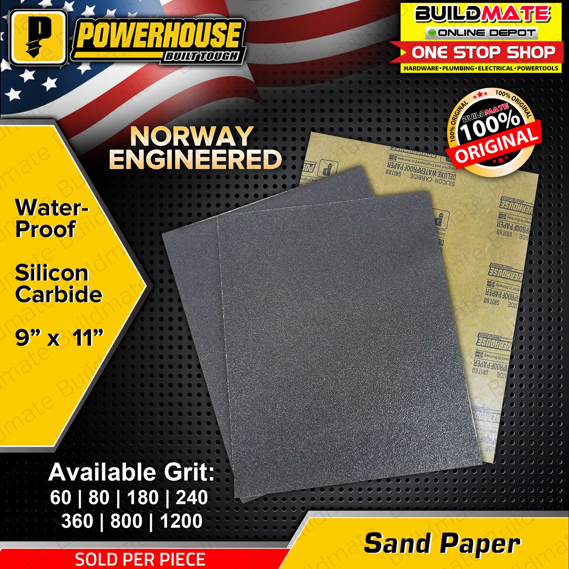 POWERHOUSE Sand Paper Sandpaper Water Proof Silicon Carbide 9