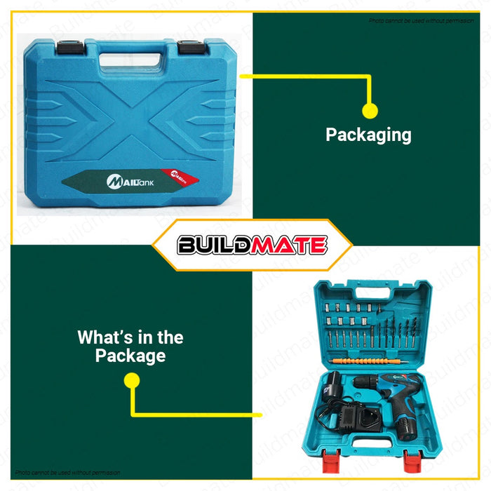 MAILTANK 12V Cordless Drill Driver Double-Speed with 2 Li-ion Batteries and Charger and Accessories Kit Set SH-191 •BUILDMATE•