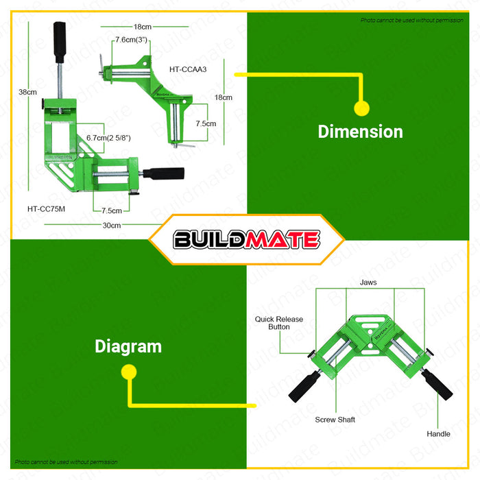 Hoyoma Corner Clamp 75mm 2-5/8" Jaws •BUILDMATE• HYMHT