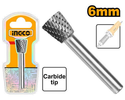 INGCO 6mm Shank Tungsten Carbide Rotary Burr Cylindrical Flame Conical Tree Shape For Die Grinder Metal Wood Carving & Polishing - IHT