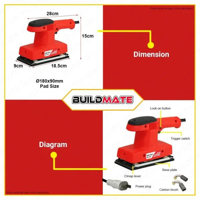 BUILDMATE Zekoki Orbital Sander 180W Electric Wood Finishing Palm Sanding Polishing Machine Power Tool ZKK-3710FS / ZKK-9036OS