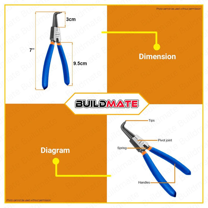 WADFOW Circlip Pliers 7" Straight Head External Circlip Plier Carbon Steel WPL9971 •BUILDMATE• WHT
