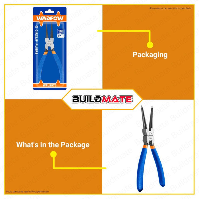 WADFOW Circlip Pliers 7" Straight Head External Circlip Plier Carbon Steel WPL9971 •BUILDMATE• WHT