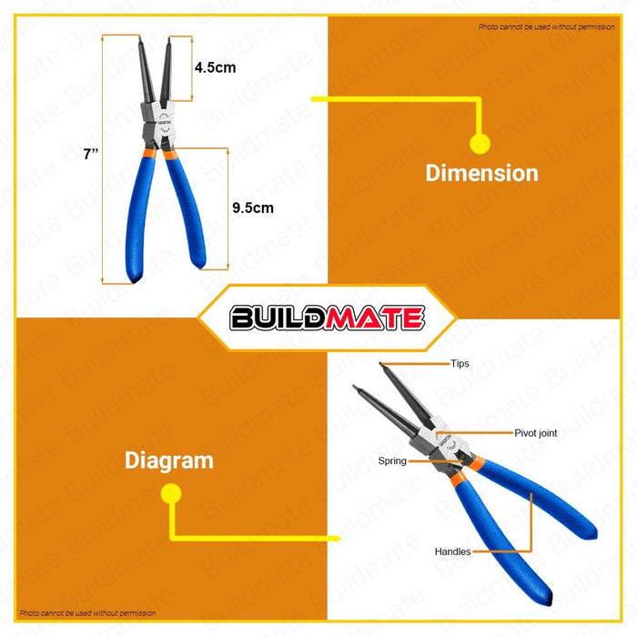 WADFOW Circlip Pliers 7" Straight Head External Circlip Plier Carbon Steel WPL9971 •BUILDMATE• WHT