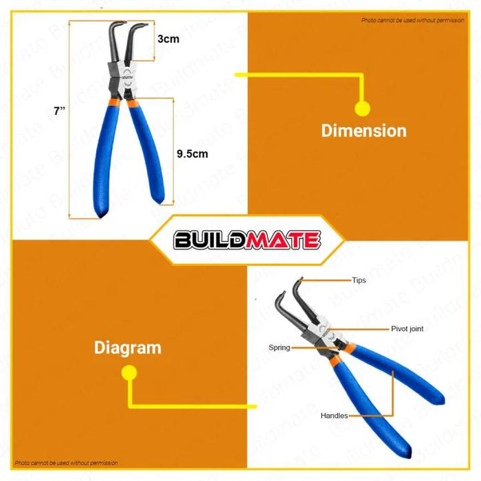 WADFOW Circlip Pliers 7" Straight Head External Circlip Plier Carbon Steel WPL9971 •BUILDMATE• WHT