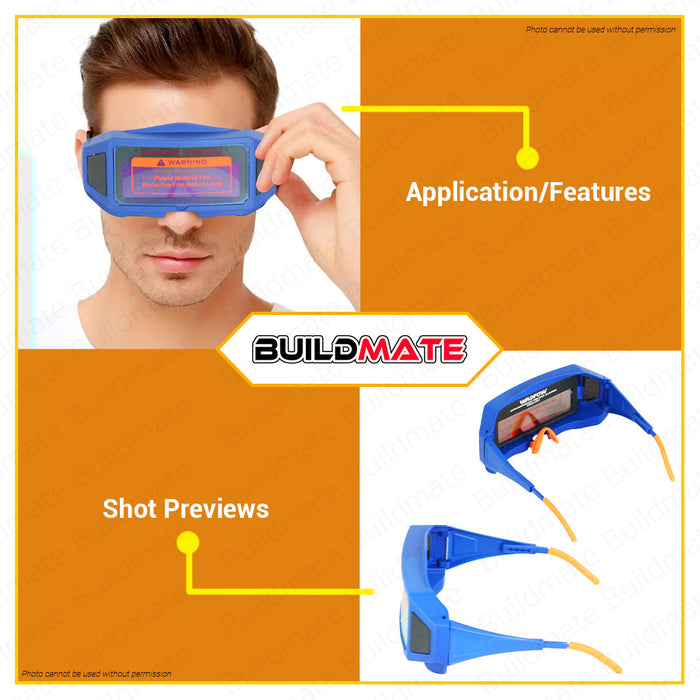 BUILDMATE Wadfow Auto Darkening Welding Glasses 94x30mm Welder Goggles Eye Protection WWA1501 • WHT