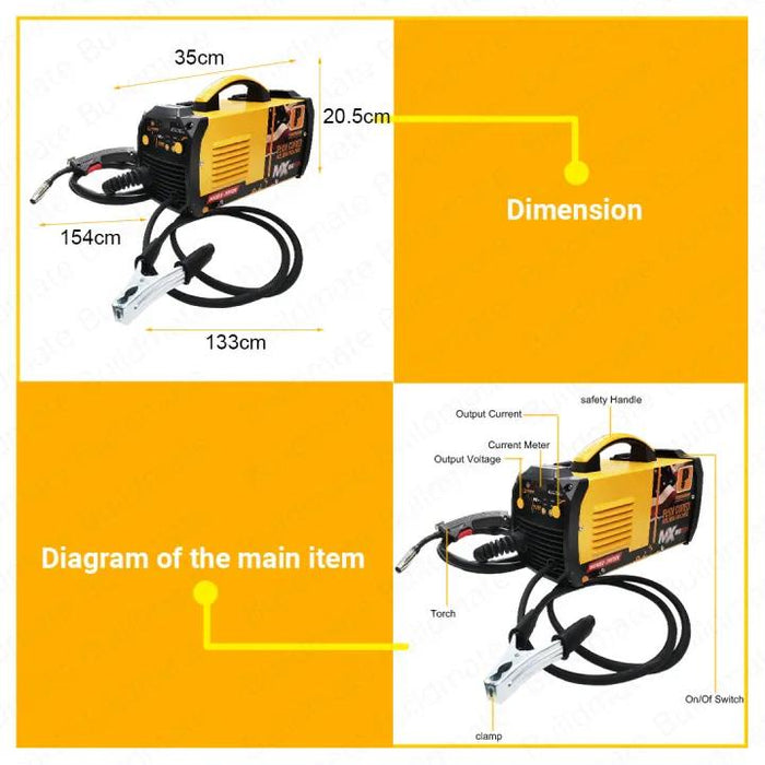 POWERHOUSE MIGWELD 200A Gasless MIG Inverter IGBT ARC Flux Cored Portable Welding Machine with 750W Angle Grinder- PHWM