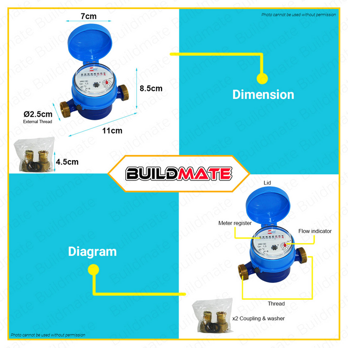 MECO Made in Taiwan Brass Body Water Sub Meter Analogue HEAVY DUTY WM-13D 100% ORIGINAL •BUILDMATE•