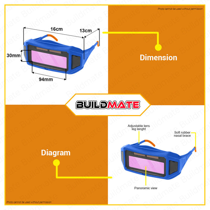 BUILDMATE Wadfow Auto Darkening Welding Glasses 94x30mm Welder Goggles Eye Protection WWA1501 • WHT