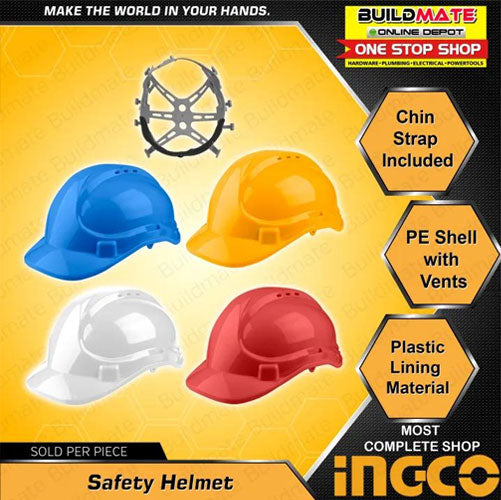 INGCO Safety Helmet PE Shell Vents WITH CHIN STRAP •BUILDMATE• IHT