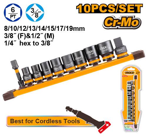 INGCO 10pcs Cr-Mo Dr. Impact Socket Set for Heavy Duty Wrench & Repair HKISSD38104 IHT - BUILDMATE