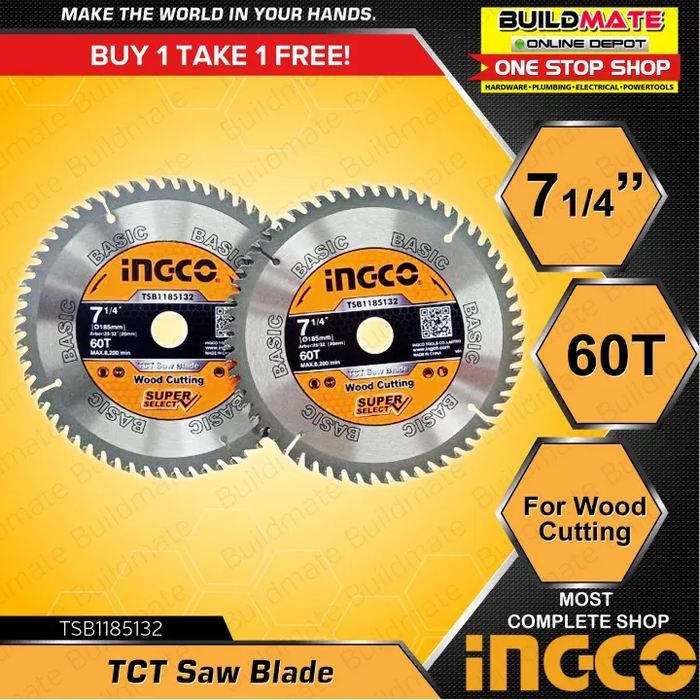 BUY 1 TAKE 1! INGCO TCT Circular Saw Blade 7 1/4" Ø185mm For Wood Cutting TSB1185132 •BUILDMATE• IHT